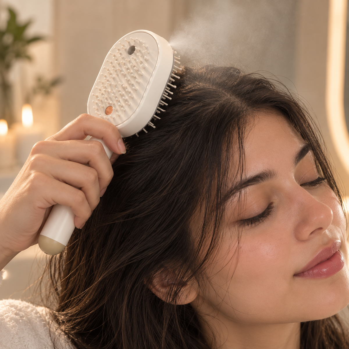 Glowmane comb shown from the bristle side with the USB-C base visible