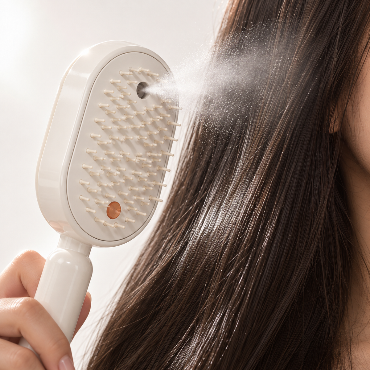 Glowmane massage comb styled on a vanity with soft shadows