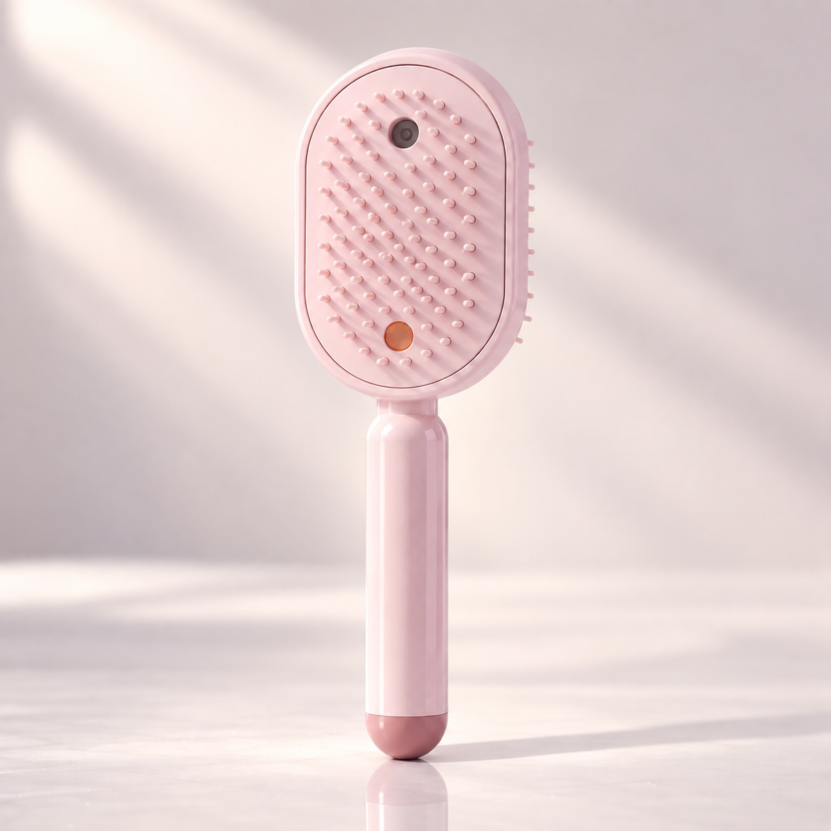 Glowmane electric spa massage comb standing upright on a marble surface