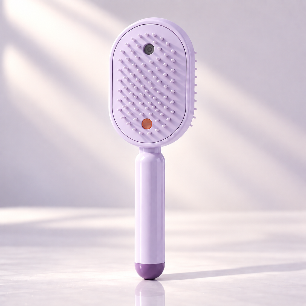 Glowmane comb held in one hand to show its cordless handle