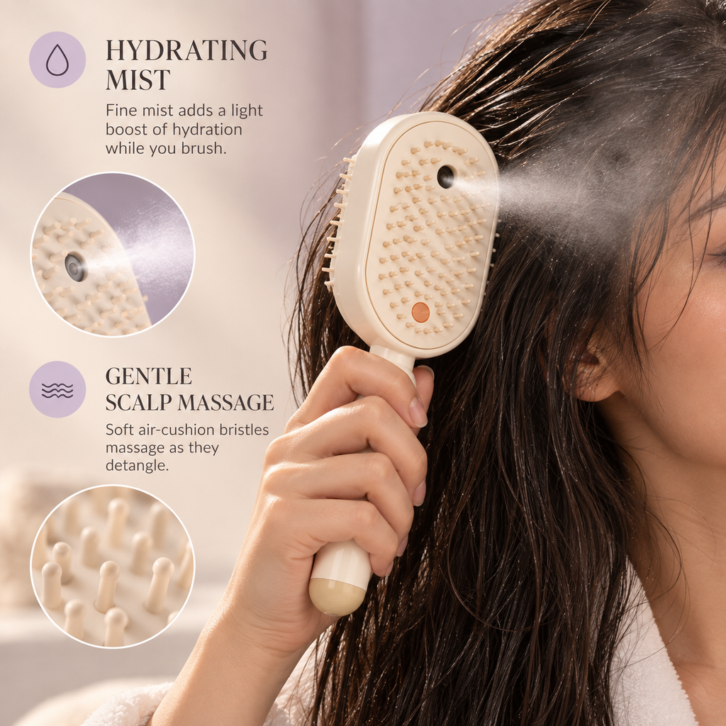 Close-up of the Glowmane comb's air-cushion bristle head